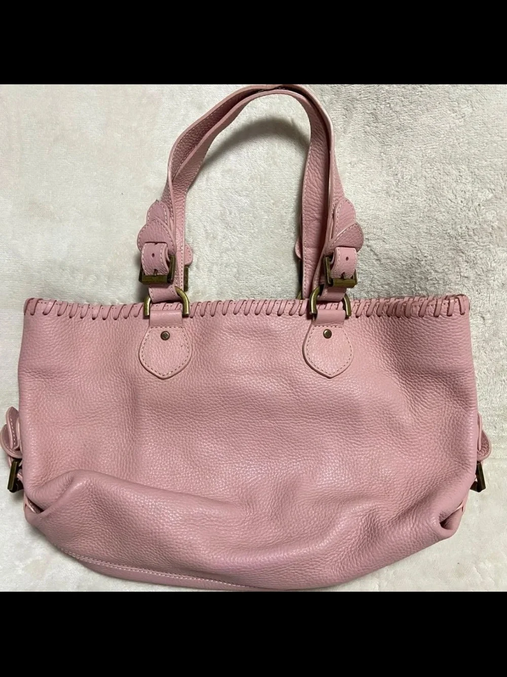 Mulberry Pink Leather Shoulder Bag with Front Buckle Pockets